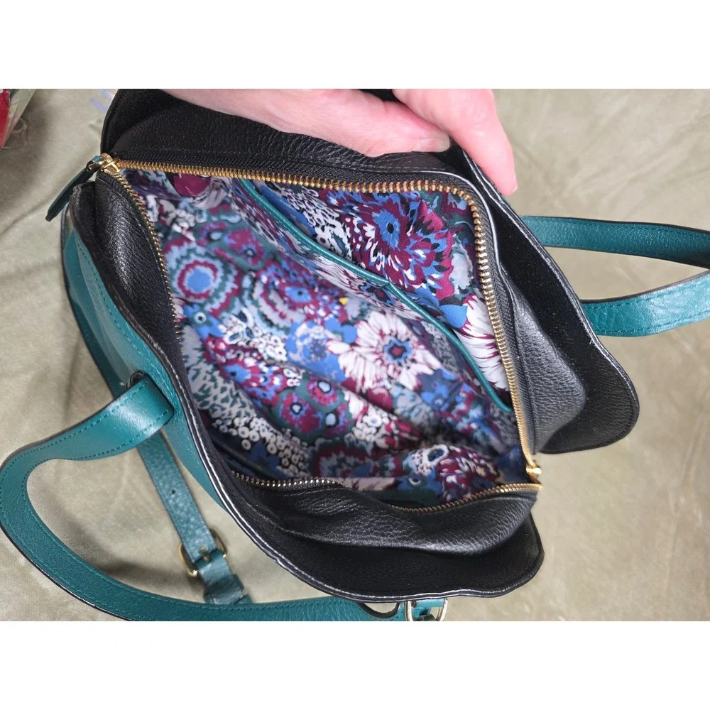Vera‎ Bradley Pebbled Leather Diana Sycamore Teal Satchel Crossbody Handbag